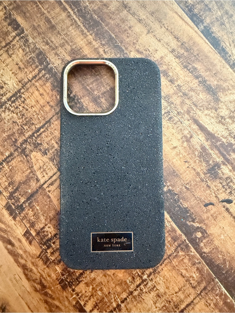 kate spade Black Textured iPhone Case with Gold Trim and Logo